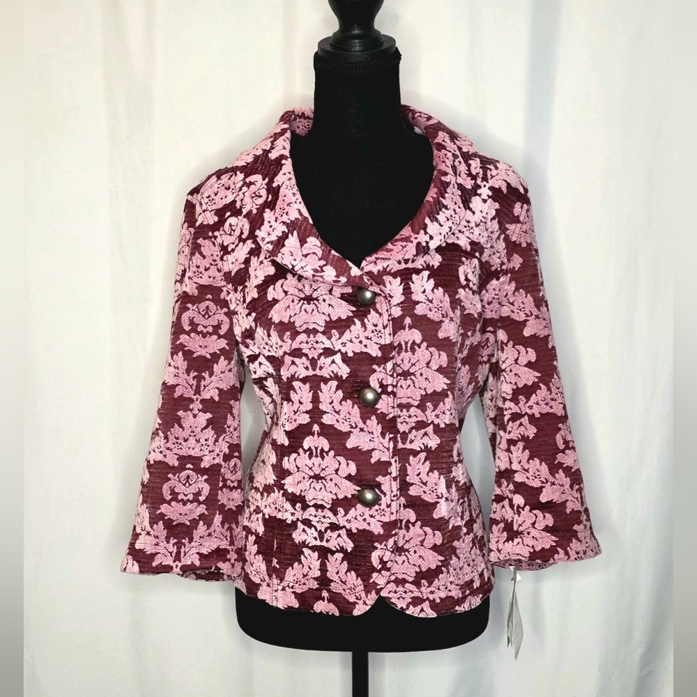 Vintage DKNY Jeans Pink Jacquard Floral Y2K Blazer Jacket - Picture 3 of 8